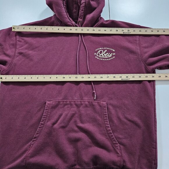 Obey Hoodie Mens L Burgundy Worldwide Propganda LS Fleece Skate Streetwear Punk - Picture 4 of 16